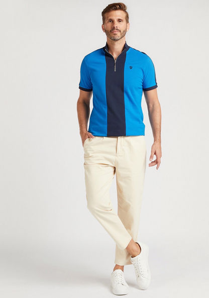 Slim Fit Colourblocked Polo T-shirt with Short Sleeves
