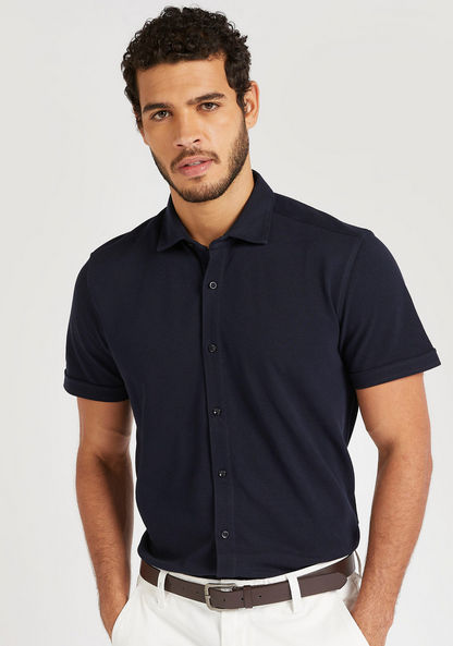 Slim Fit Solid Collared Shirt with Short Sleeves