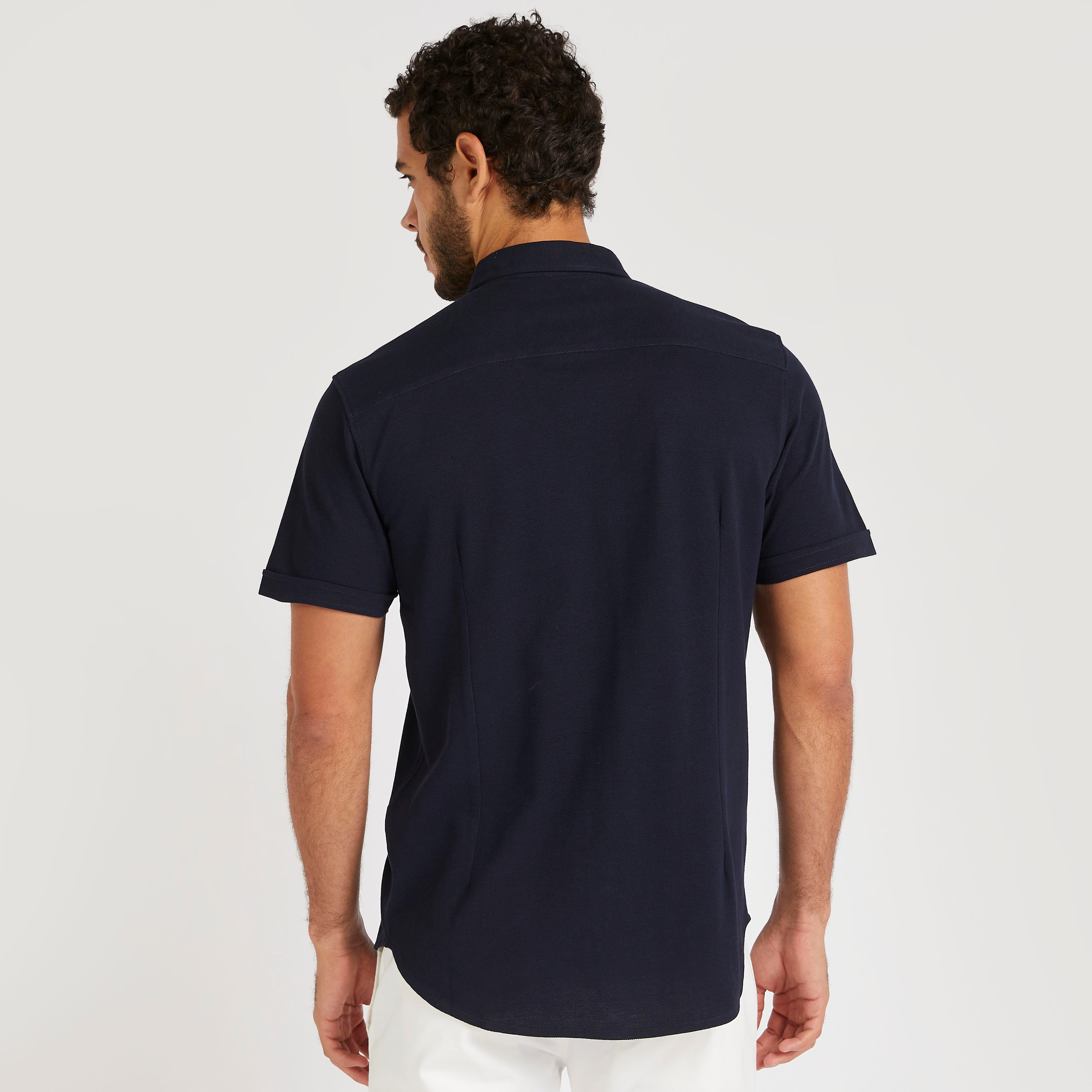 Slim Fit Solid Collared Shirt with Short Sleeves-men-clothing-shirts-image-4