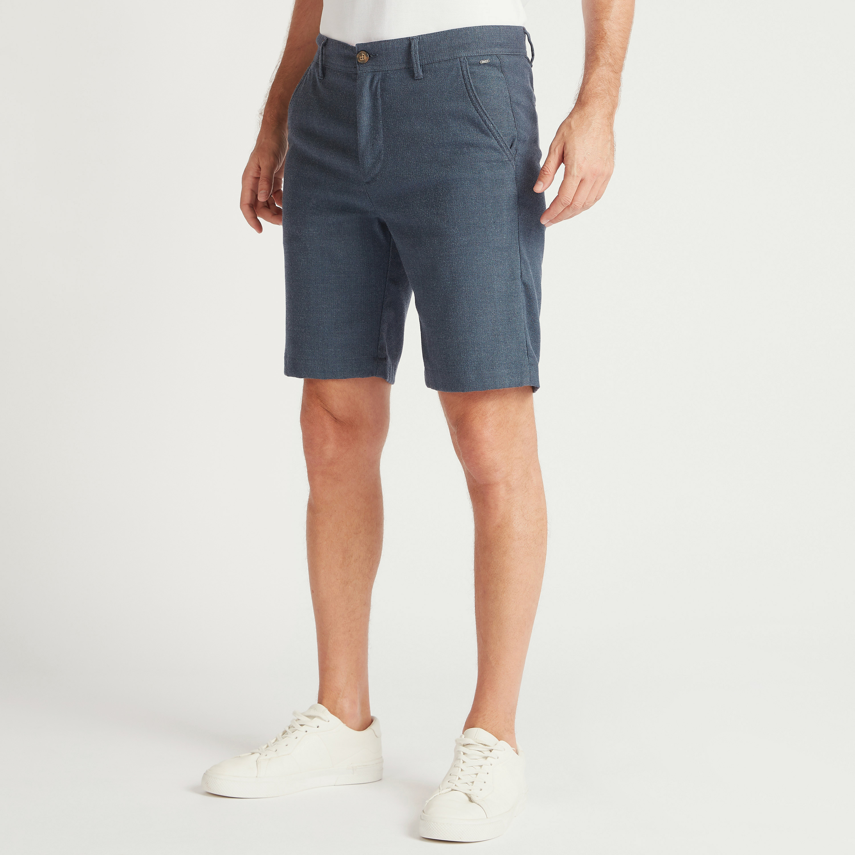 Textured Mid-Rise Shorts with Button Closure-men-clothing-bottoms-shorts-image-1