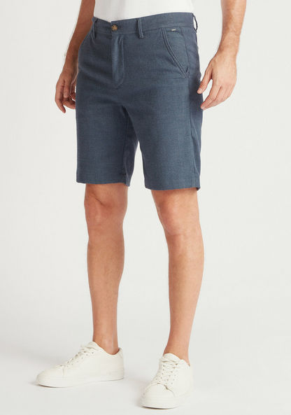 Textured Mid-Rise Shorts with Button Closure
