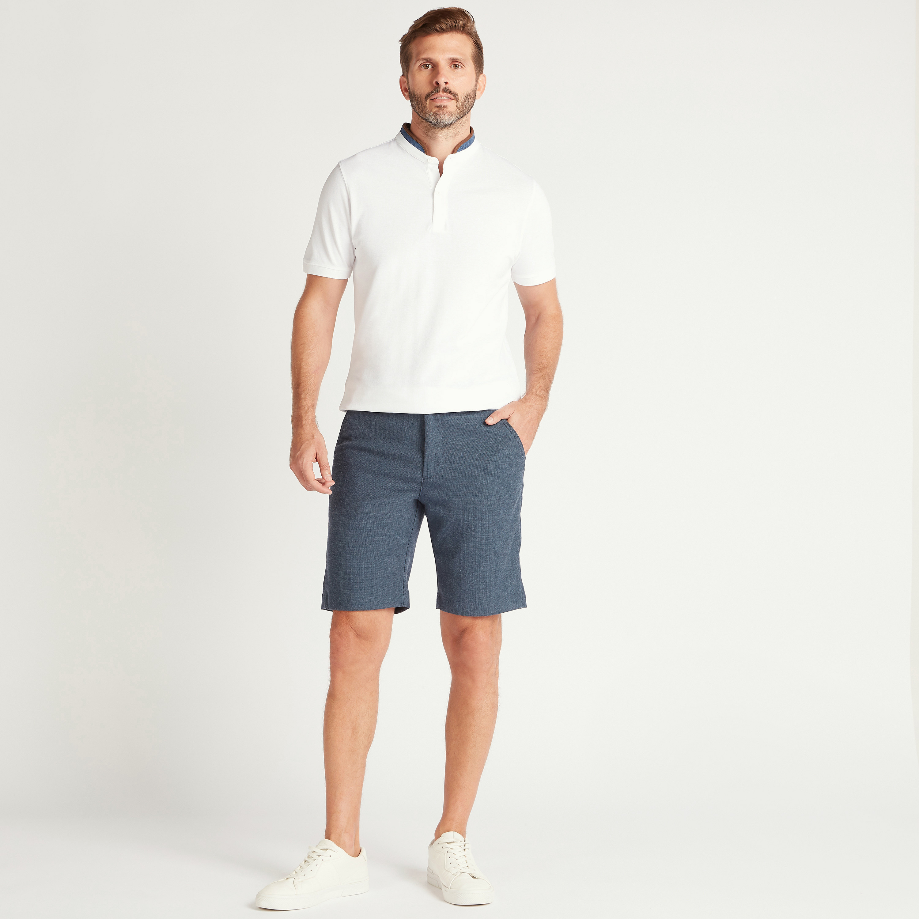 Textured Mid-Rise Shorts with Button Closure-men-clothing-bottoms-shorts-image-2