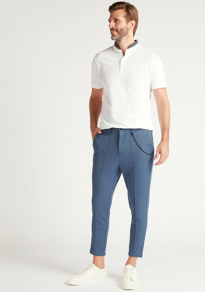 Textured Chinos with Elasticated Waist and Chain Accent