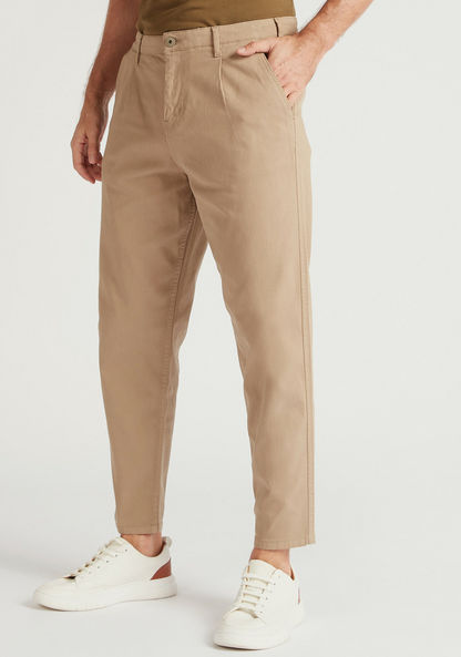 Textured Mid-Rise Trousers with Button Closure-Pants-image-0