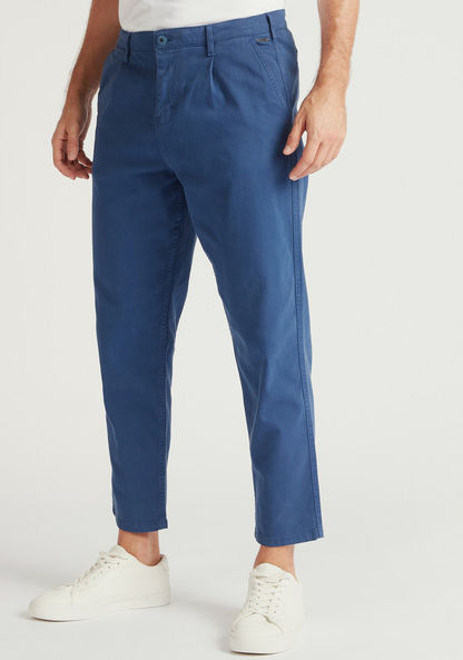 Textured Mid-Rise Trousers with Button Closure
