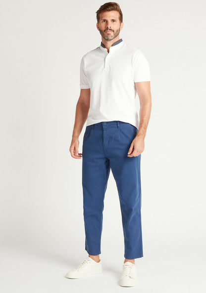 Textured Mid-Rise Trousers with Button Closure