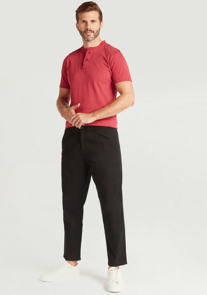 Textured Mid-Rise Trousers with Button Closure-Pants-image-1