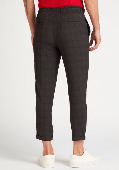 Checked Mid-Rise Cropped Trousers with Drawstring Closure