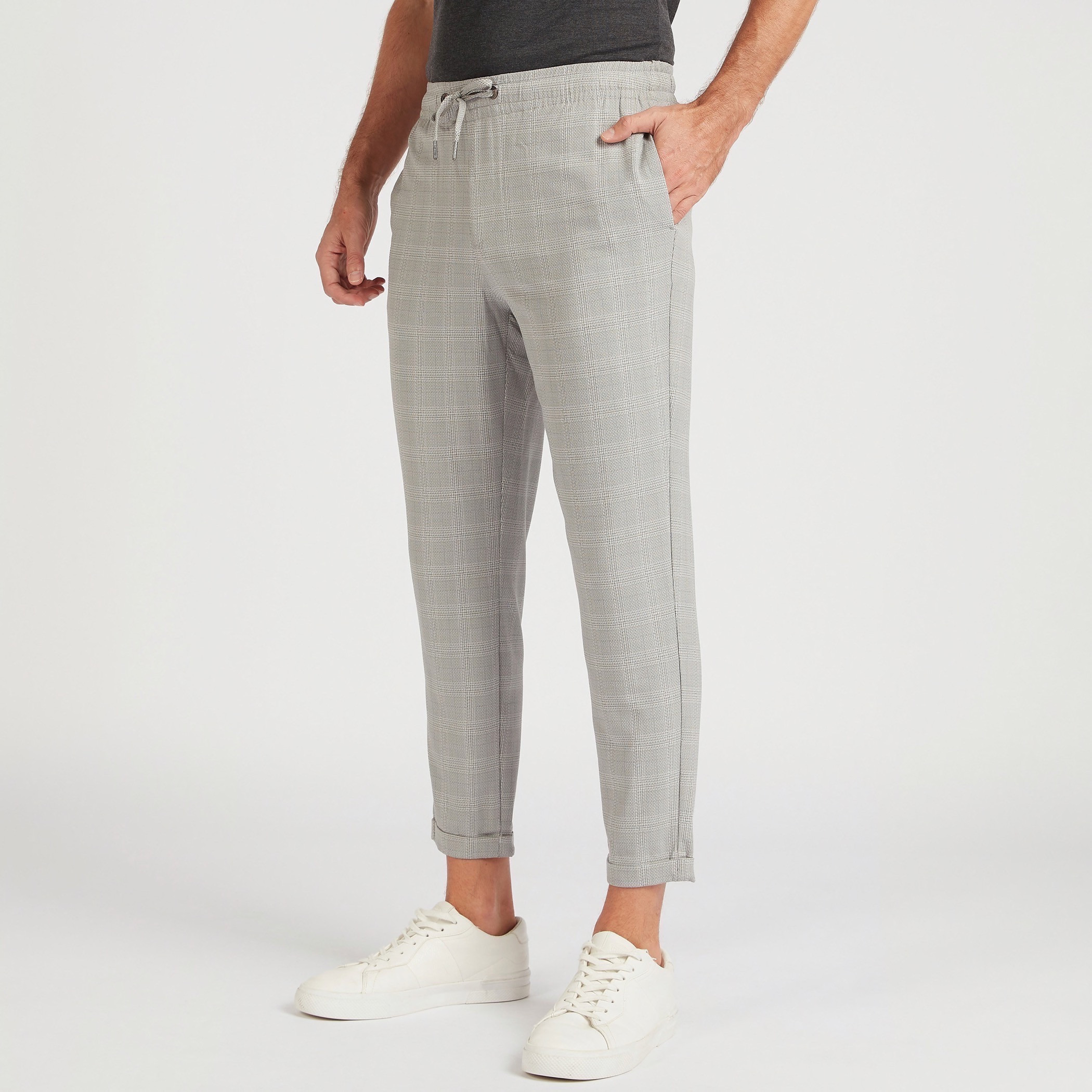 Mens cropped clearance drawstring trousers