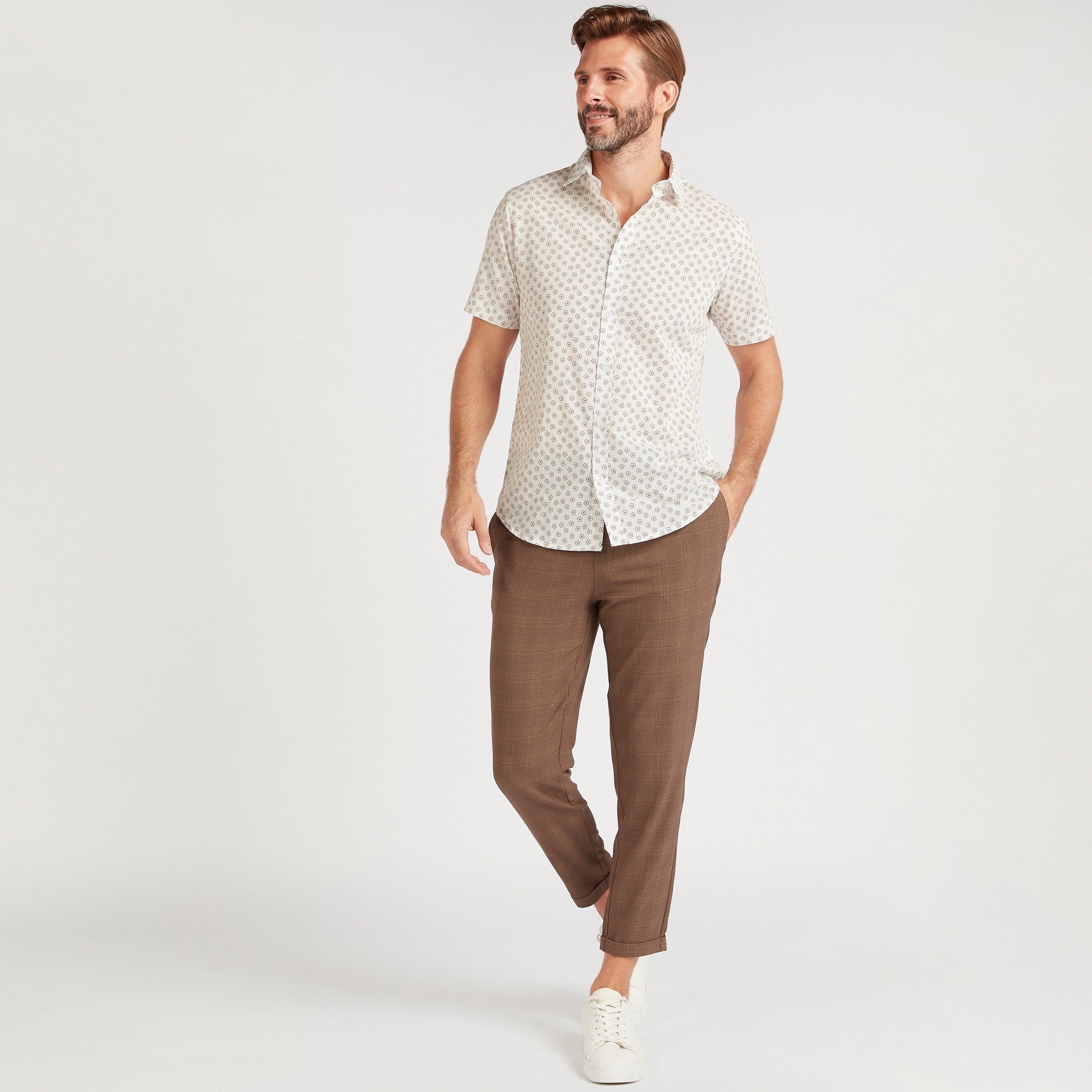 Floral Print Slim Fit Shirt with Short Sleeves-men-clothing-shirts-image-2