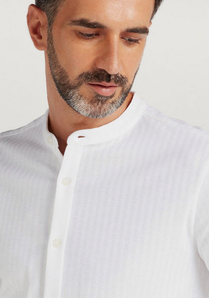 Slim Fit Textured Shirt with Mandarin Collar