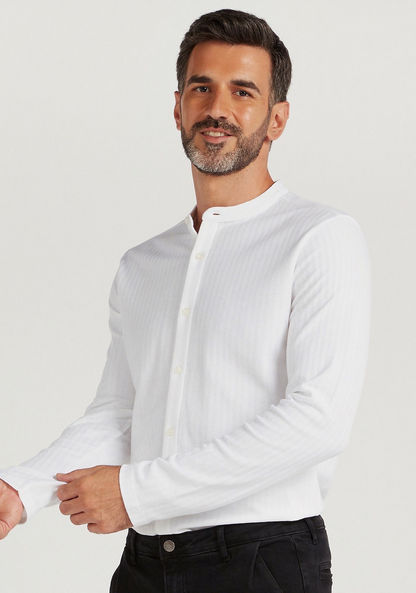Slim Fit Textured Shirt with Mandarin Collar