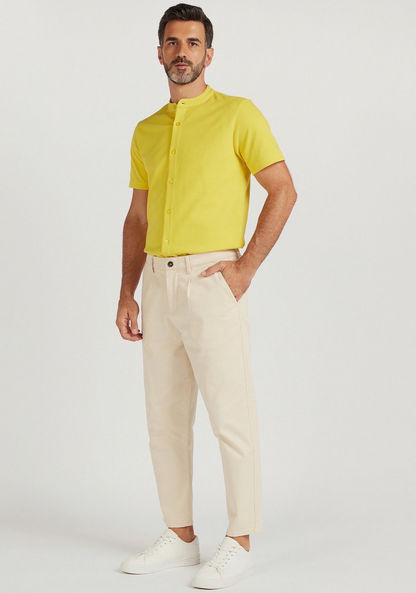 Slim Fit Textured Mandarin Collared Shirt