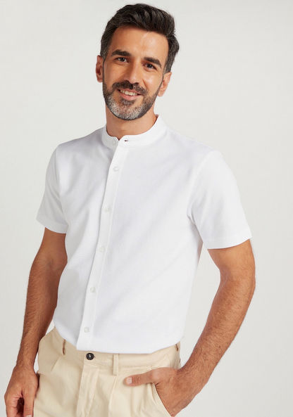 Slim Fit Textured Mandarin Collared Shirt