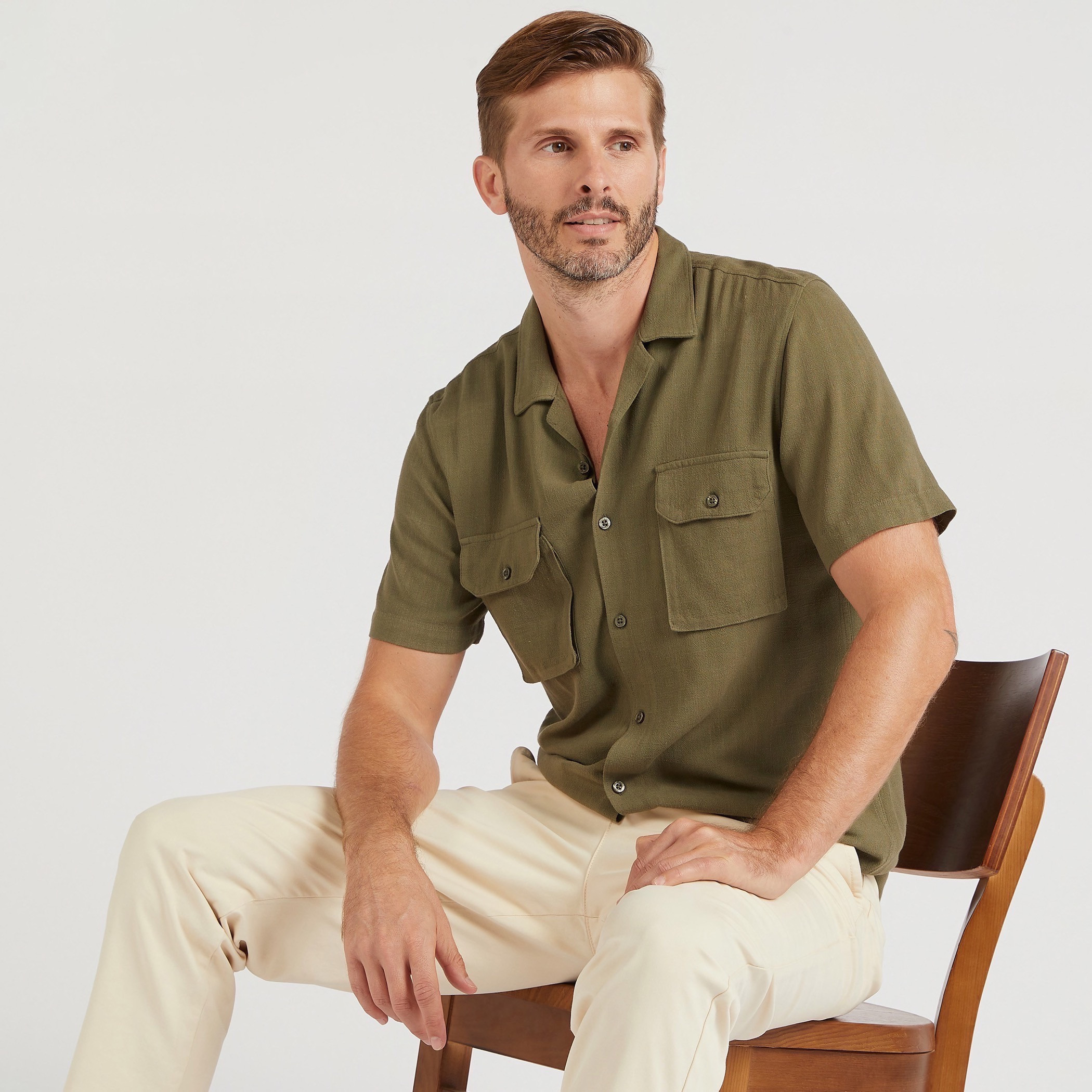 Khaki slim best sale fit shirt