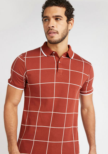 Checked Slim Fit Polo T-shirt with Short Sleeves