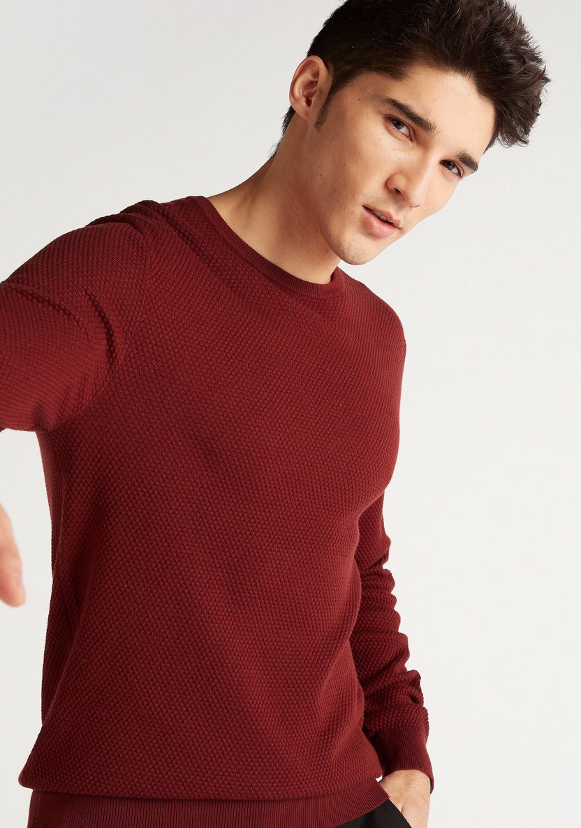Textured Sweater with Crew Neck and Long Sleeves-Sweaters-image-4