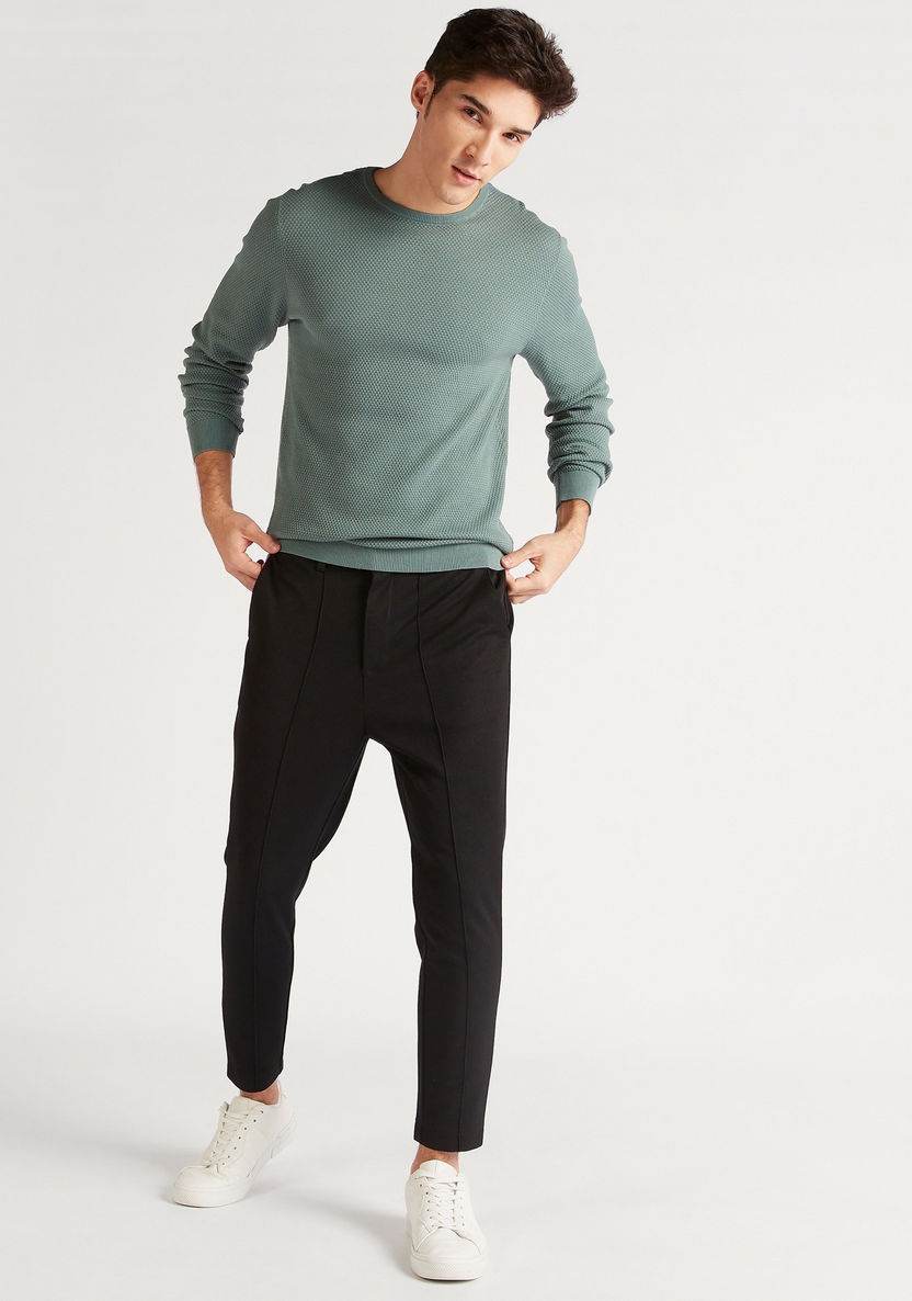 Textured Sweater with Crew Neck and Long Sleeves-Sweaters-image-1