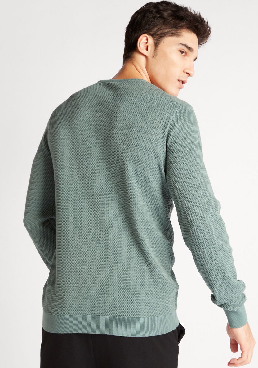 Textured Sweater with Crew Neck and Long Sleeves-Sweaters-image-3