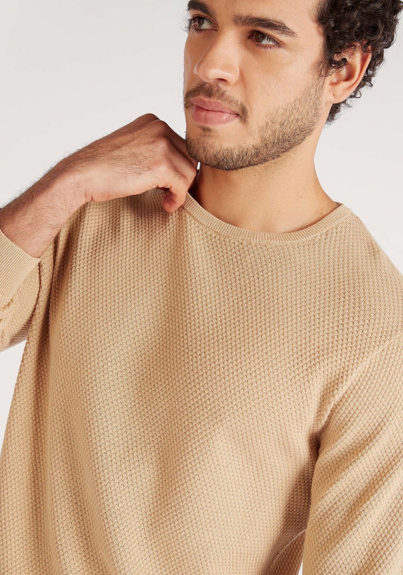 Textured Sweater with Crew Neck and Long Sleeves-Sweaters-image-4