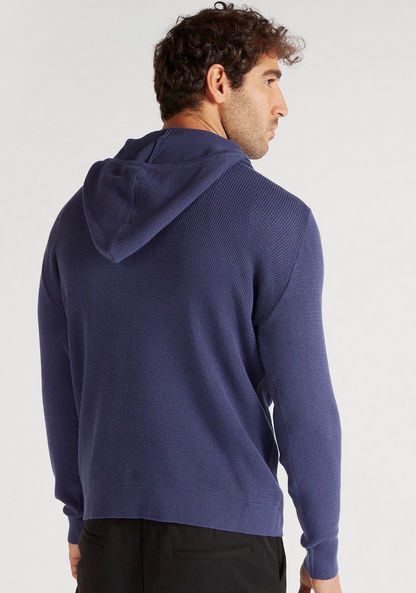 Textured Regular Fit Hooded Sweater with Long Sleeves-Sweaters-image-4