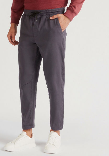 Solid Chino Pants with Drawstring Closure and Pockets