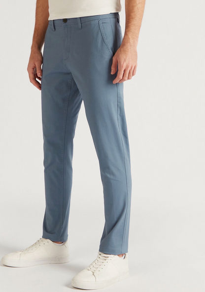 Solid Full Length Chinos with Pockets and Button Closure