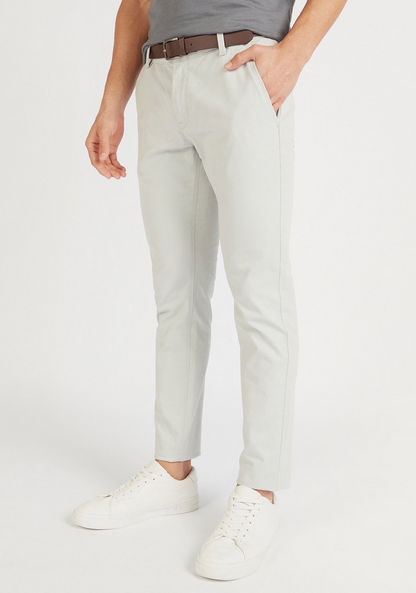 Solid Chino Pants with Belt and Button Closure-Chinos-image-0