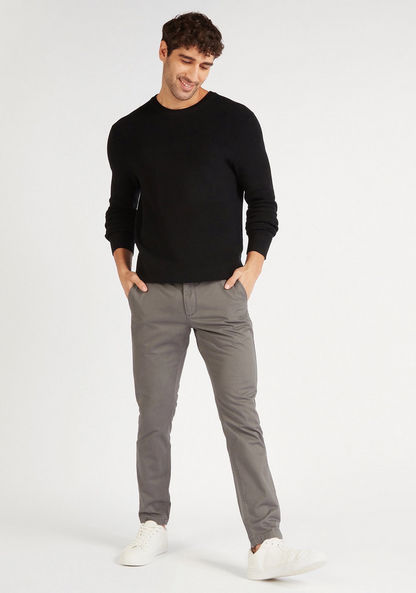 Solid Chino Pants with Belt and Button Closure-Chinos-image-1