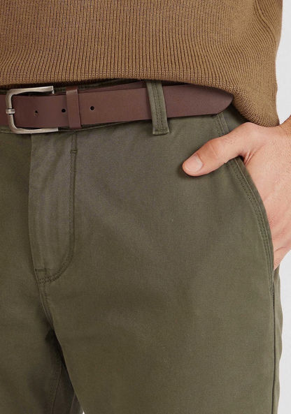 Solid Chino Pants with Belt and Button Closure-Chinos-image-2
