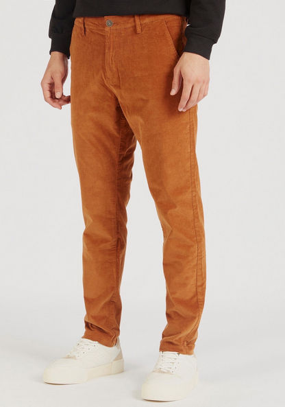 Textured Mid-Rise Chinos with Pockets and Button Closure
