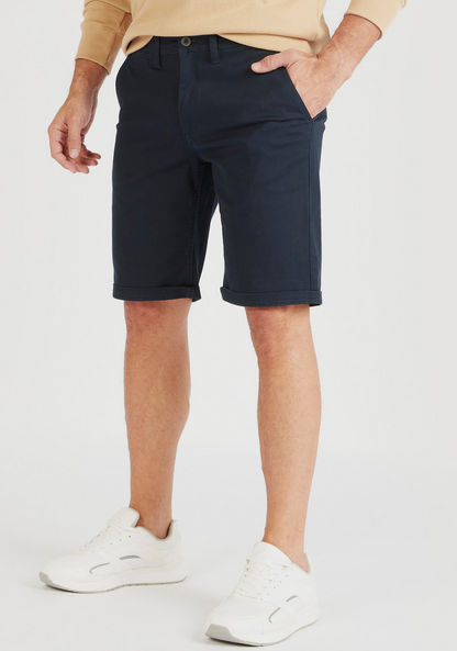 Solid Shorts with Pockets and Button Closure