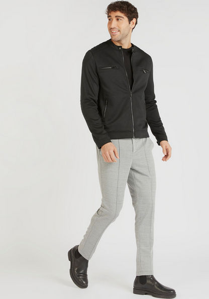 Solid Zip Through Biker Jacket with Pockets and Long Sleeves-Jackets-image-1
