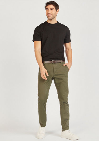 Solid Slim-Fit Stretch Chino Pants with Belt and Pockets-Chinos-image-1