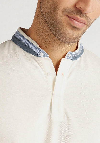 Solid Polo T-shirt with Short Sleeves and Mandarin Collar-Polos-image-4