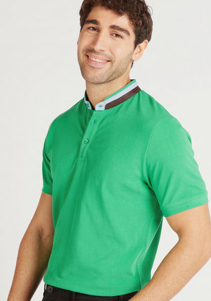 Solid Polo T-shirt with Short Sleeves and Mandarin Collar-Polos-image-0