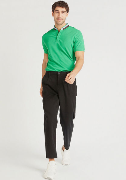 Solid Polo T-shirt with Short Sleeves and Mandarin Collar-Polos-image-1