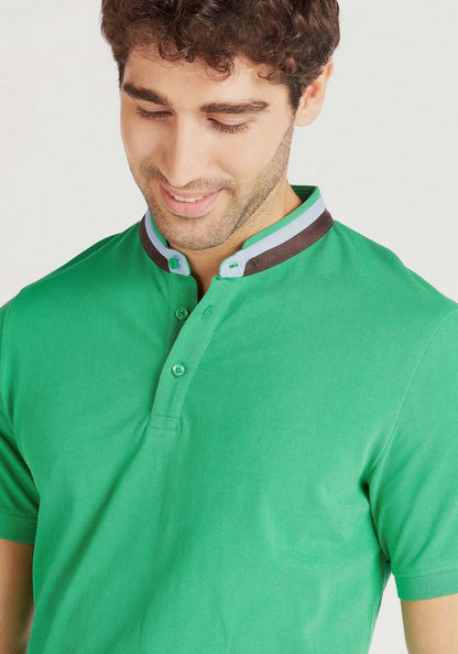 Solid Polo T-shirt with Short Sleeves and Mandarin Collar-Polos-image-2