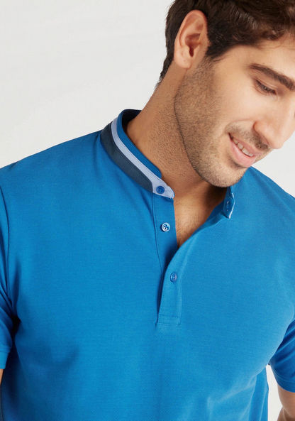 Solid Polo T-shirt with Short Sleeves and Mandarin Collar-Polos-image-0