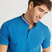 Solid Polo T-shirt with Short Sleeves and Mandarin Collar-Polos-thumbnail-0