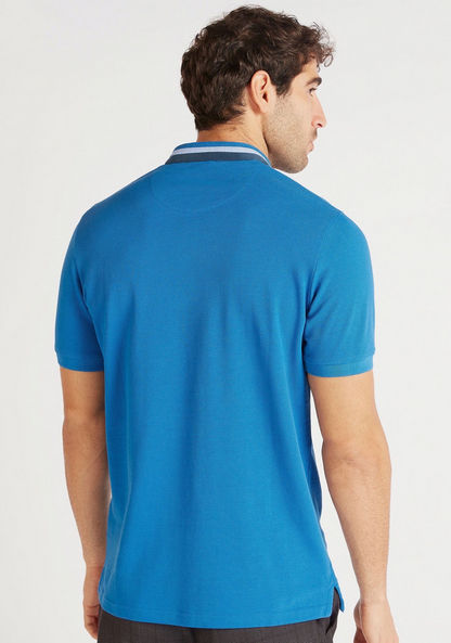 Solid Polo T-shirt with Short Sleeves and Mandarin Collar-Polos-image-3