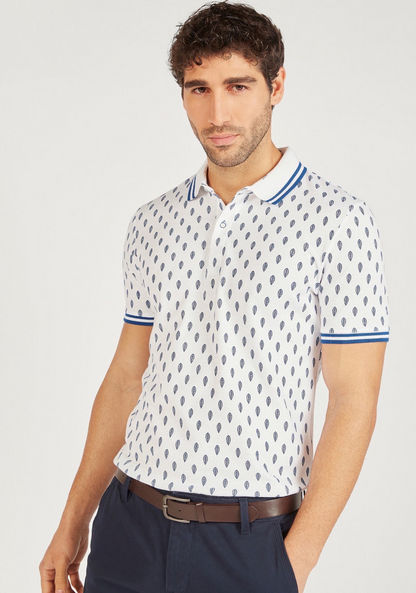 Leaf Print Polo T-shirt with Short Sleeves and Button Closure-Polos-image-0