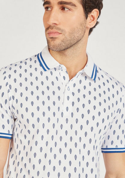 Leaf Print Polo T-shirt with Short Sleeves and Button Closure-Polos-image-2