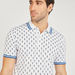Leaf Print Polo T-shirt with Short Sleeves and Button Closure-Polos-thumbnail-2