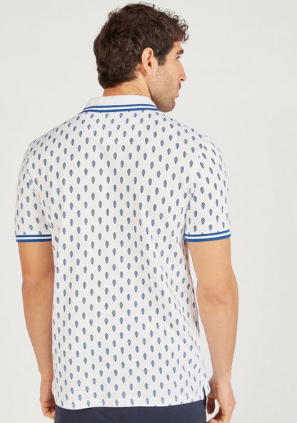 Leaf Print Polo T-shirt with Short Sleeves and Button Closure-Polos-image-3