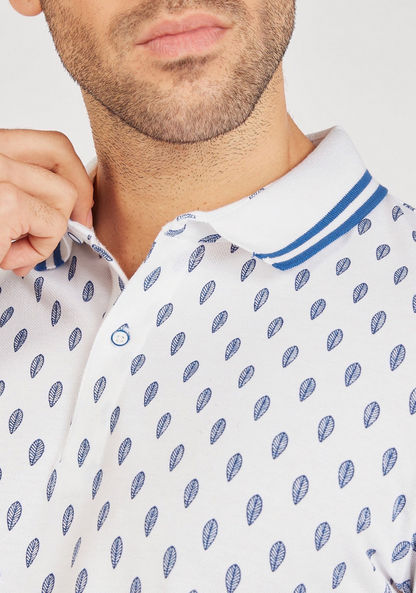 Leaf Print Polo T-shirt with Short Sleeves and Button Closure-Polos-image-4