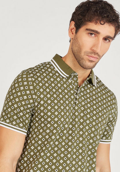 Printed Polo T-shirt with Short Sleeves and Button Closure-Polos-image-5