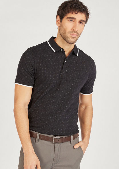 Printed Polo T-shirt with Short Sleeves and Button Closure-Polos-image-1
