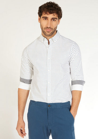 Polka Dot Print Oxford Shirt with Long Sleeves and Button-Down Collar-Shirts-image-0