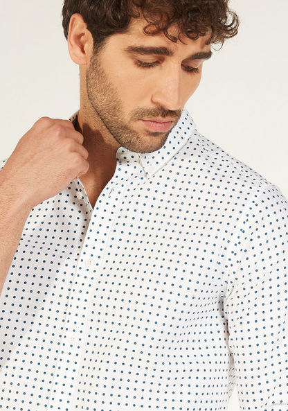 Polka Dot Print Oxford Shirt with Long Sleeves and Button-Down Collar-Shirts-image-2